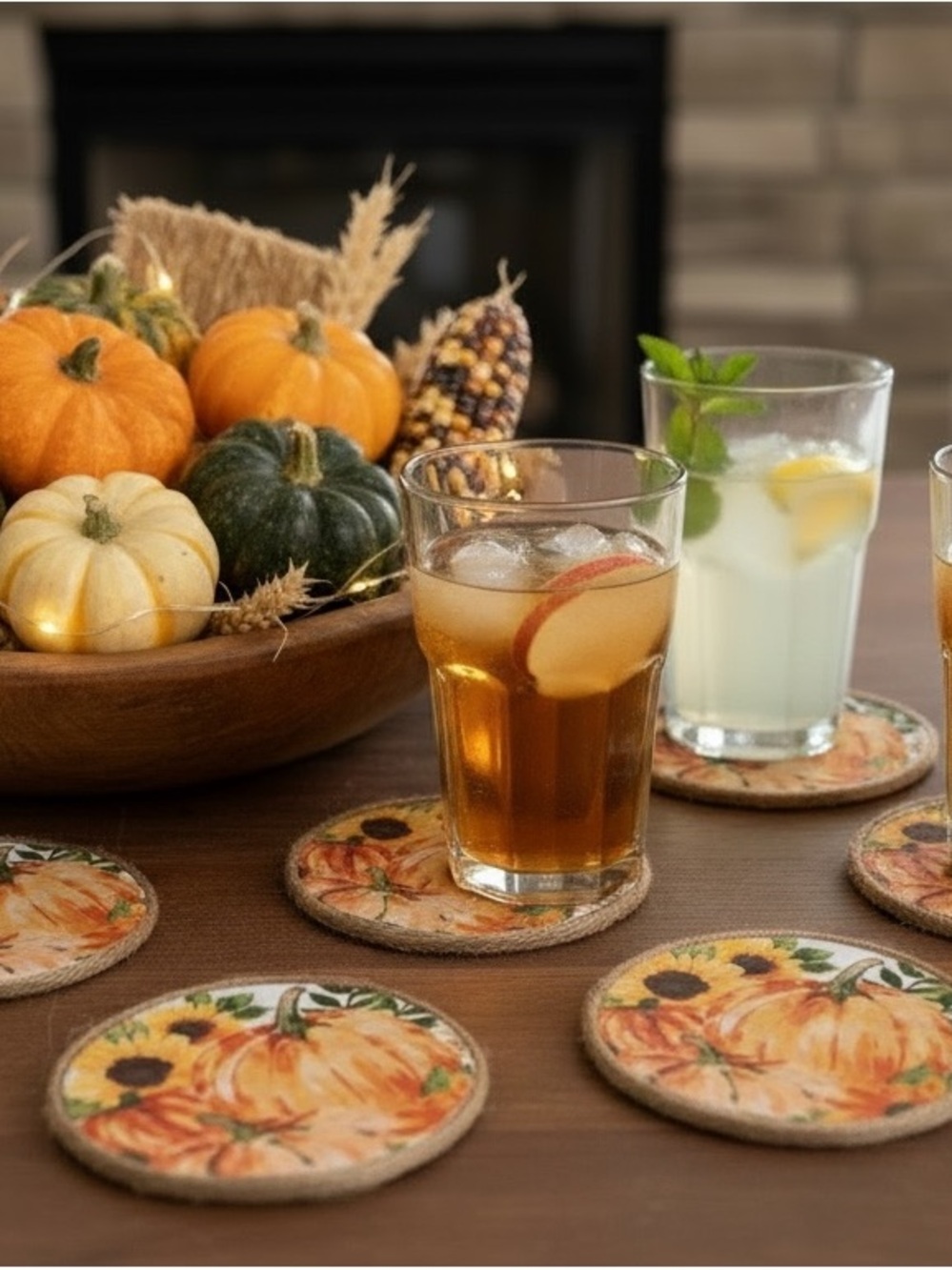 Autumn Pumpkin Cork Coasters - Orange Fall Drink Coaster Set six.handcrafted.